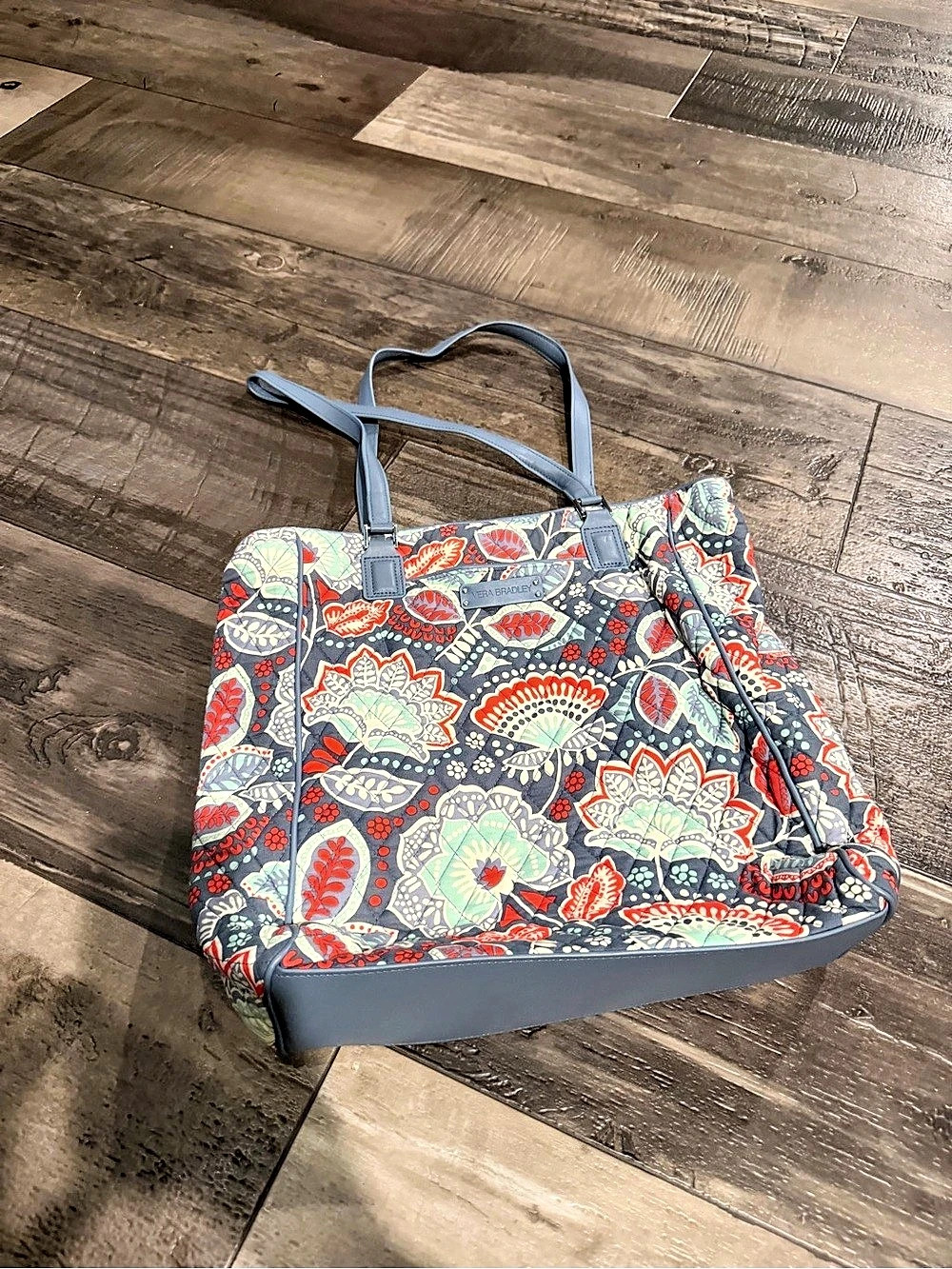 Vera Bradley Floral Tote in Blue & Coral